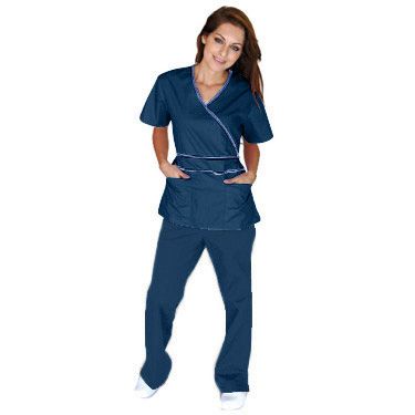 Housekeeping Uniforms - Natural Uniforms Women’s Contrast Mock Wrap Scrub Set